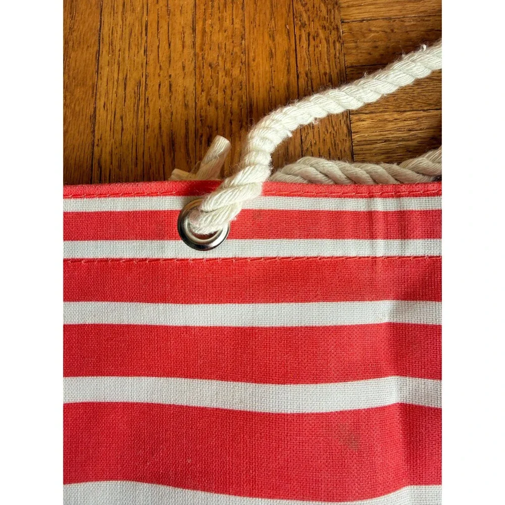 Vintage 1980s Little Switzerland Canvas Tote Bag Red and White Stripes Nautical